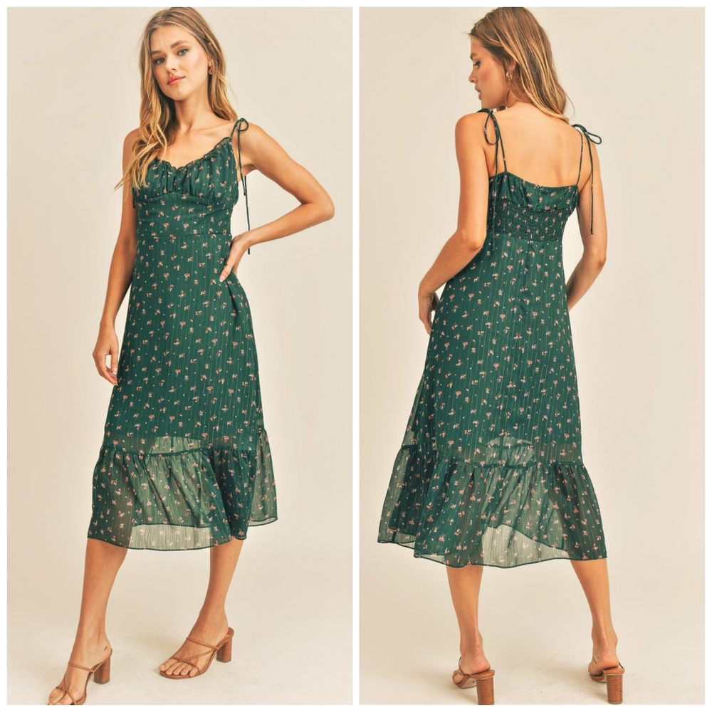 RESET By Jane Chic Hunter Green Floral Midi Dress - Picture 4 of 4